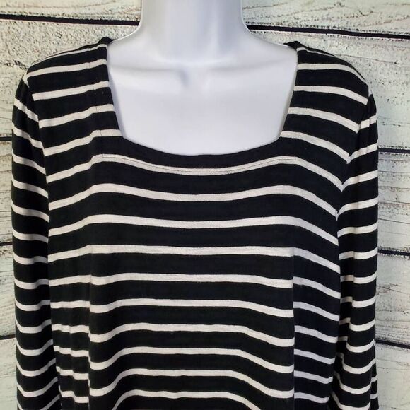 Chico’s Women’s Striped Black White Long Sleeve Top Size 3 (XL) Cotton Modal Ble - Picture 2 of 9